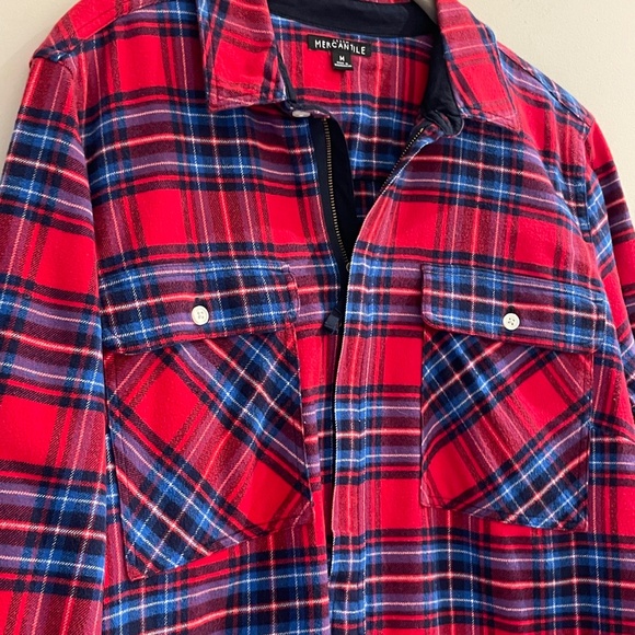J.Crew Mercantile Women's Half Zip Pullover Shirt Red Blue Plaid  Flannel size M - Picture 5 of 11